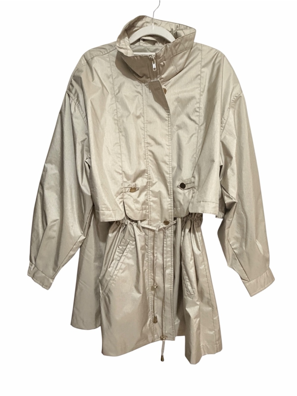 NWOT Fleet Street Champagne Metallic Packable Anorak Rain Jacket Coat Large